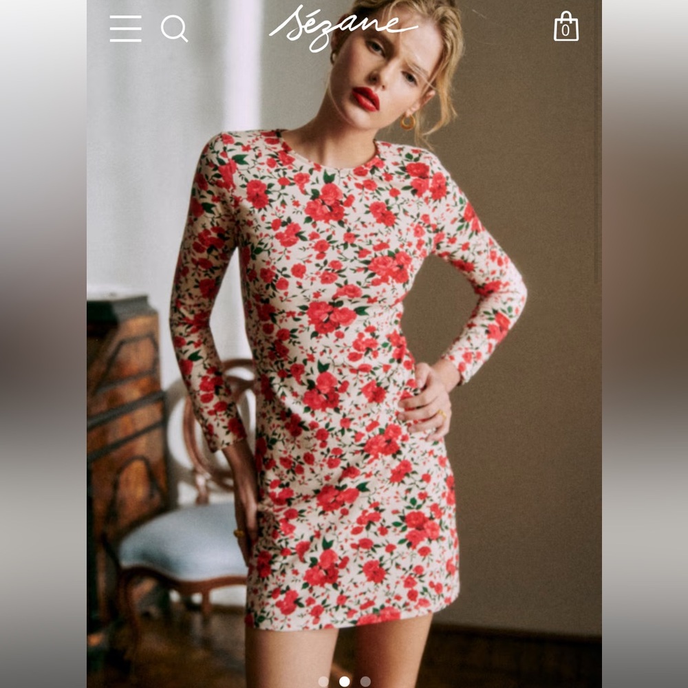 Sezane Divia Dress in Cream Red Roses